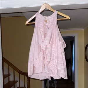 Caroline Constas Pink and White Striped Ruffle Halter Blouse